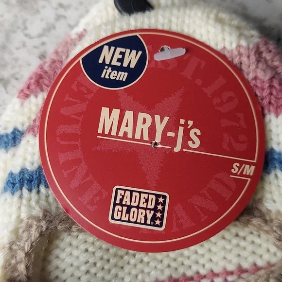 NWT Vintage (04) Faded Glory Mary Jane Striped Knit Slippers Socks - Picture 4 of 5